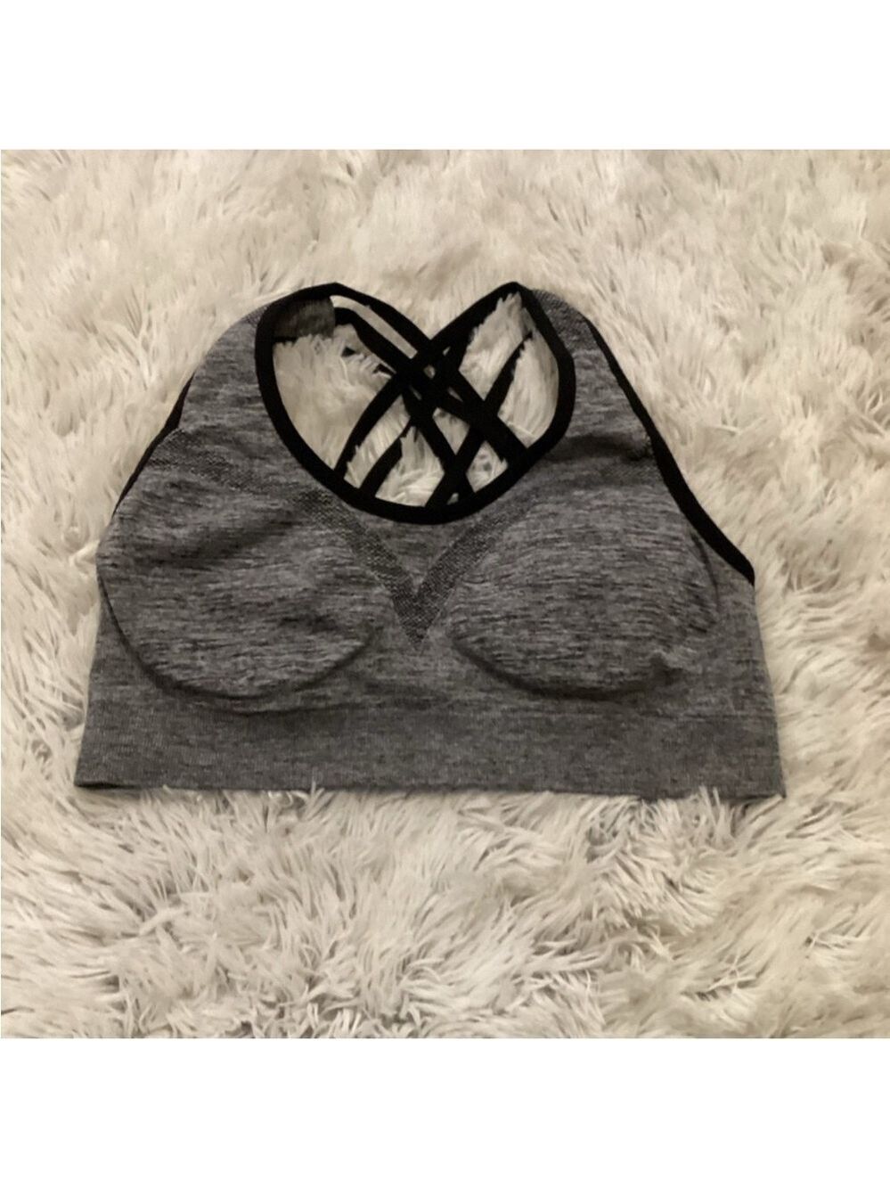 AKAMC Woman’s XL wire free yoga sports bra black marled with gray Strappy - Picture 9 of 11